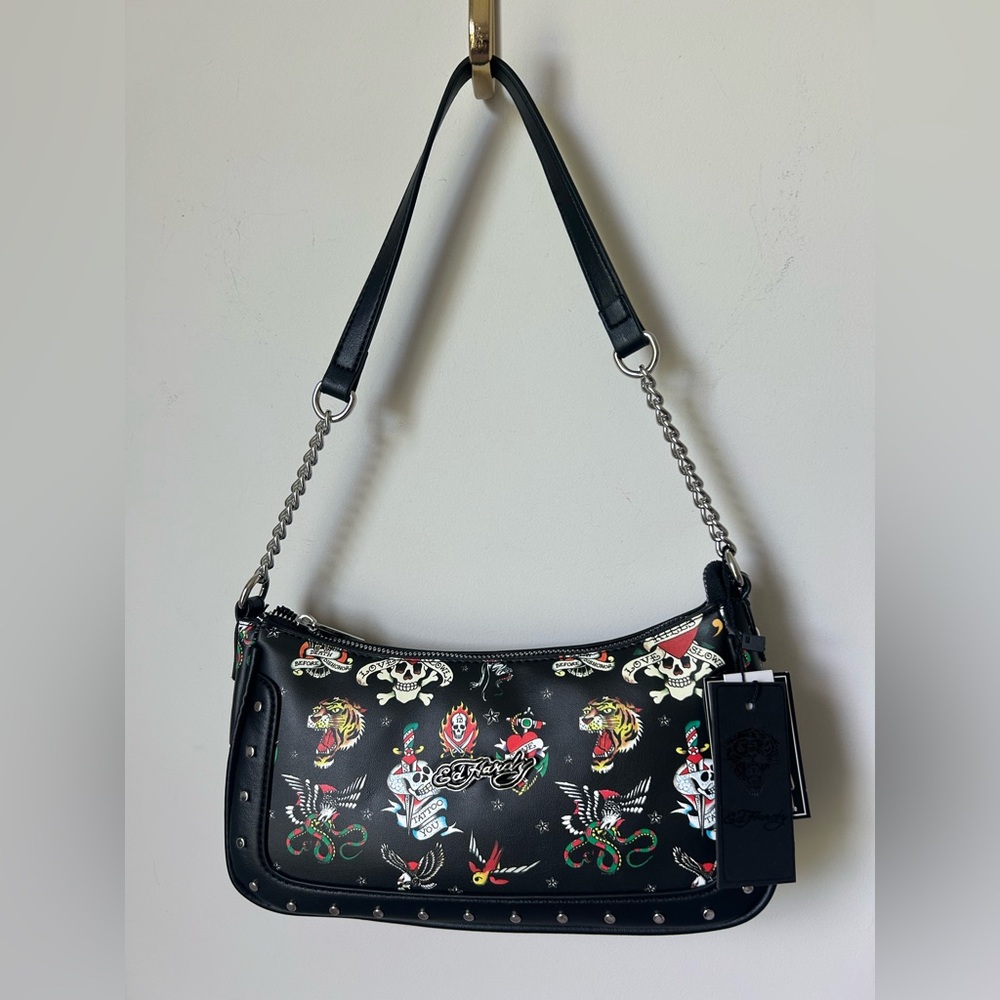Ed Hardy Black Tattoo print Shoulder Bag